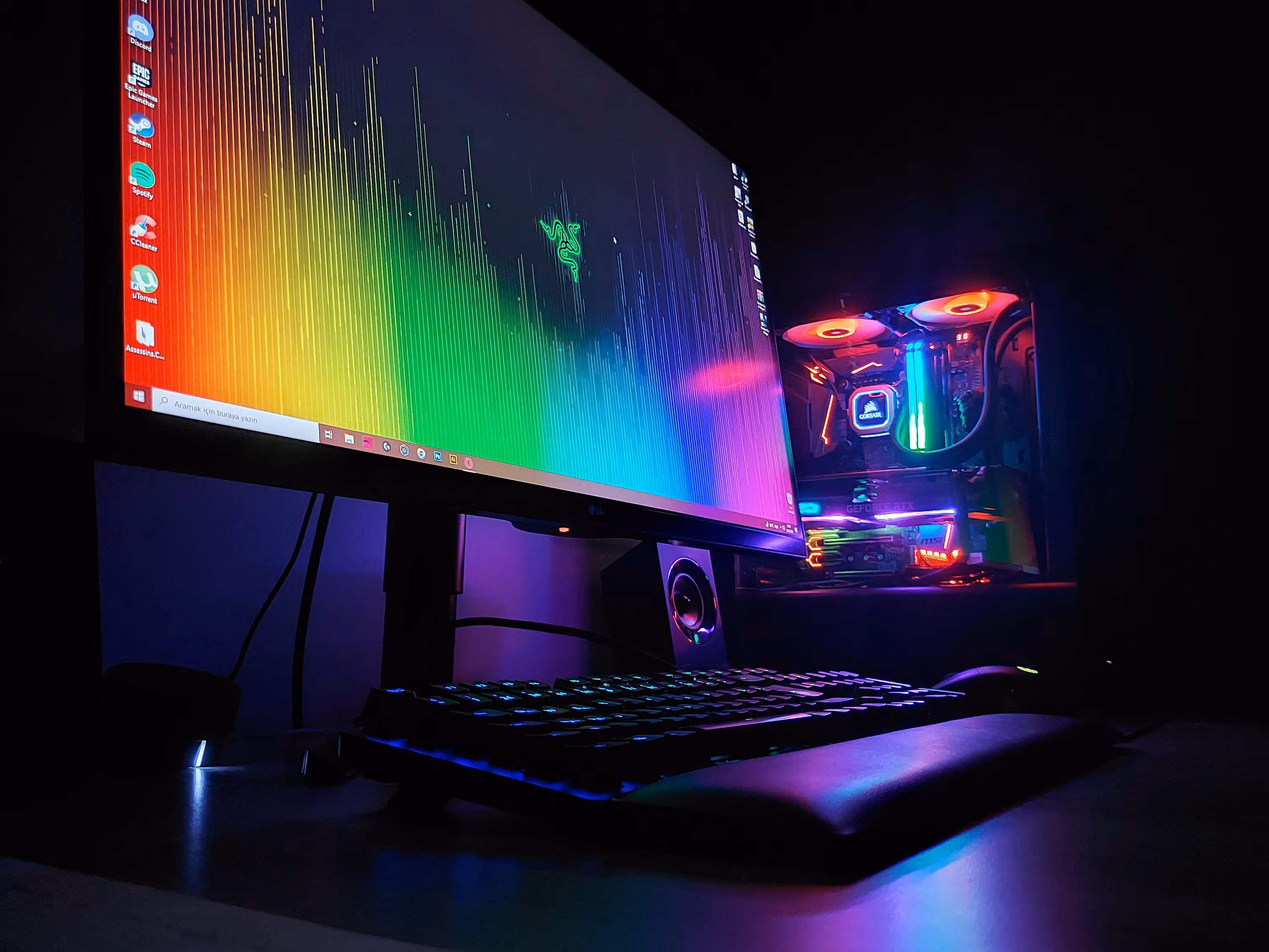 A gaming PC and monitor setup built and used by the Prime Gaming PC team